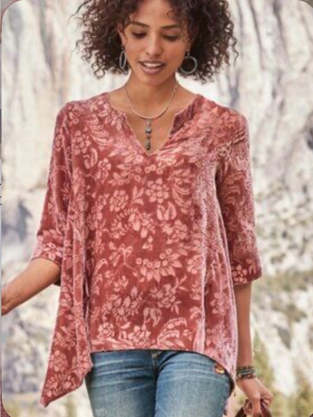 Sundance Jewel Tunic Blouse Velvet Burnout Silk Blend Size